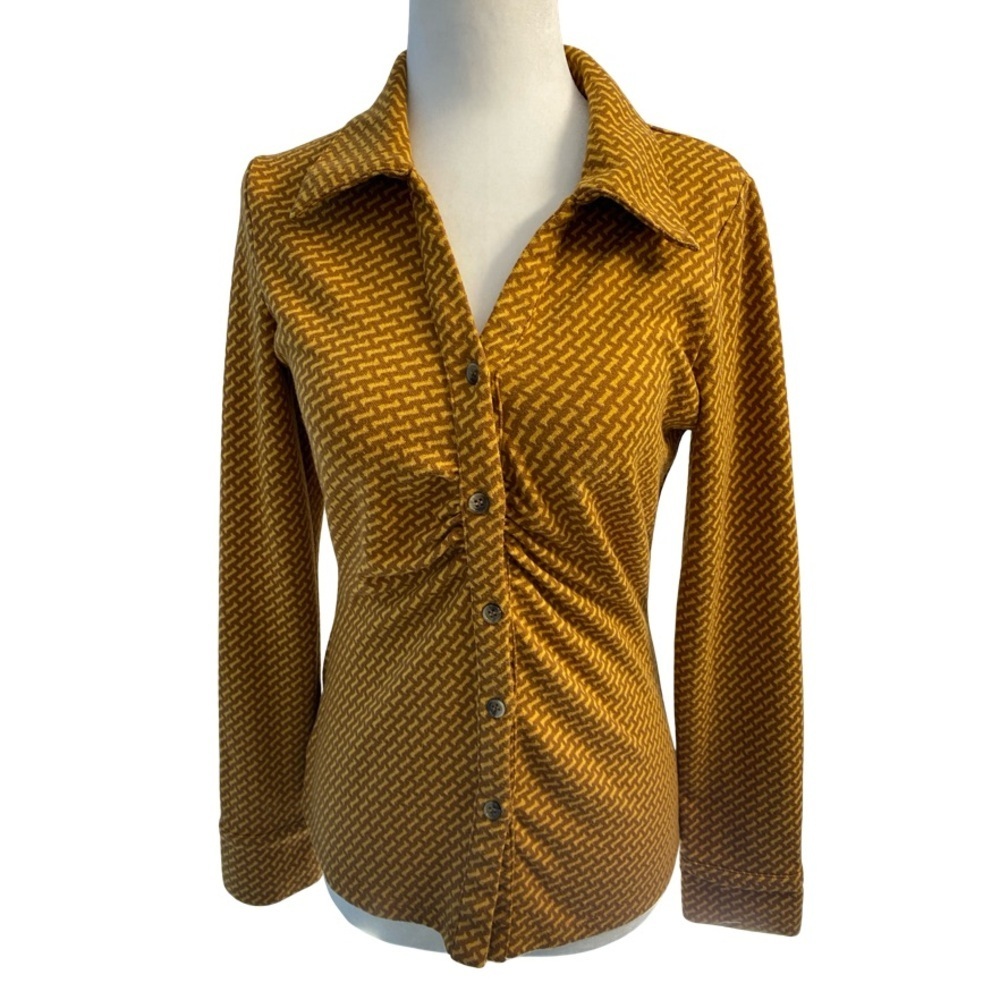 KOTON Buttoned Detailed Patterned Shirt Size M Mustard - Picture 8 of 17